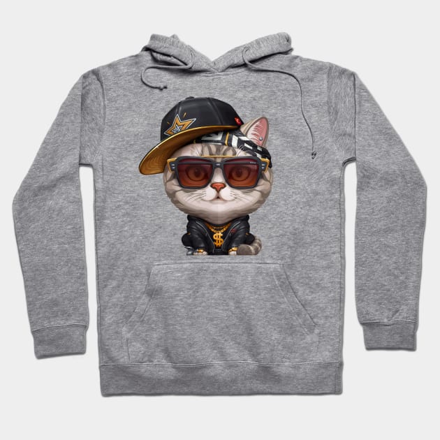 Silver Tabby Cat Hip-Hop Super Star Hoodie by stonemask